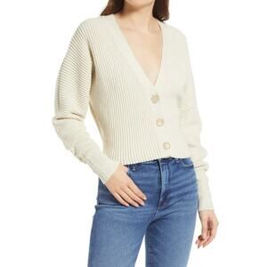 Good American Minimalist Ivory Cotton-Blend Heavy Crop Cardigan - Women's Small